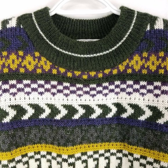 Vtg Mohair Wool Blend Heavy Multicolor Geometric Chunky Hip Hop Sweater Mens XL - Picture 2 of 6
